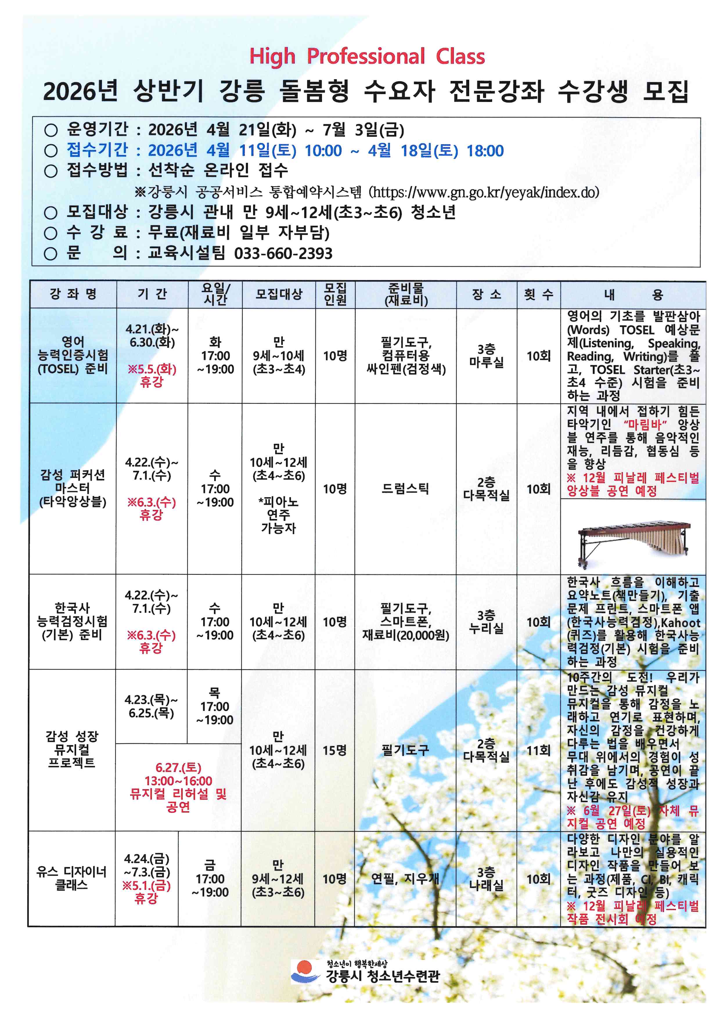 2026년 상반기 강릉 돌봄형 수요자 전문강좌 수강생 모집 이미지 1