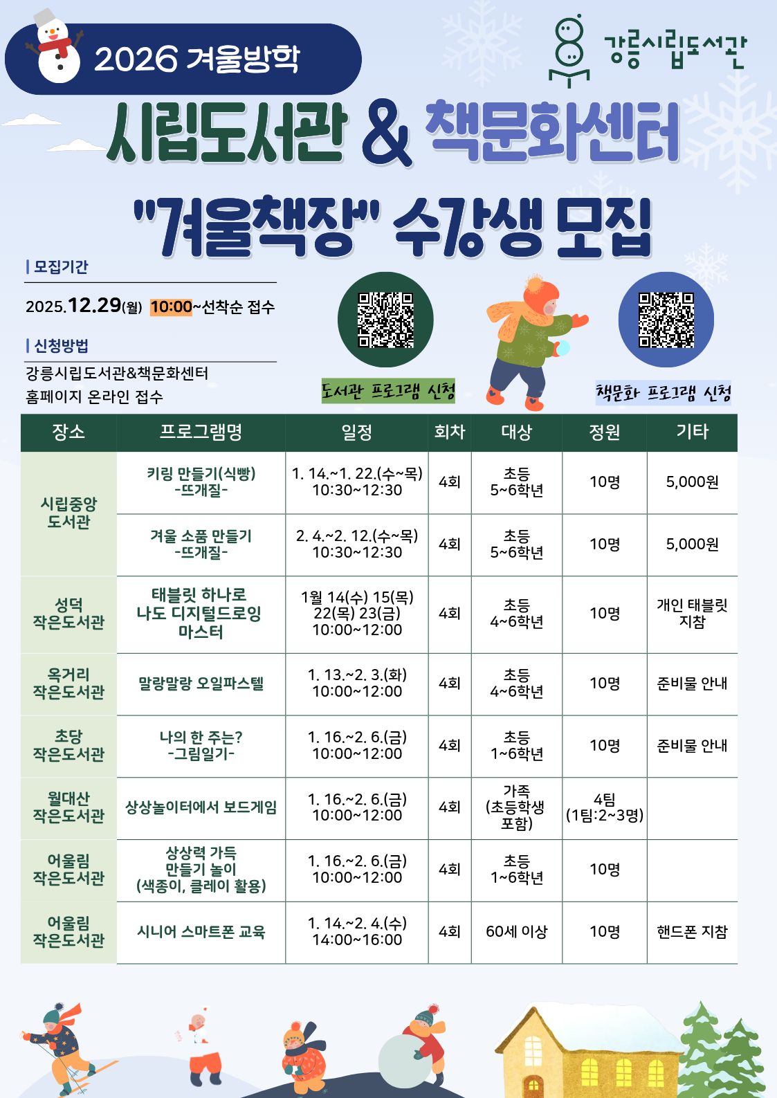 2026년 강릉시립도서관&책문화센터 겨울방학 프로그램 이미지 2