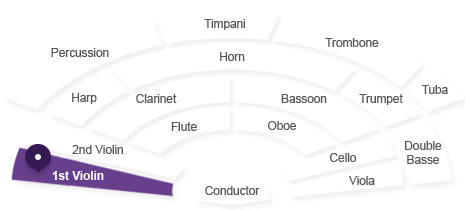 제1바이올린 위치 : 지휘자 기준 왼쪽 제일 앞에 있습니다.