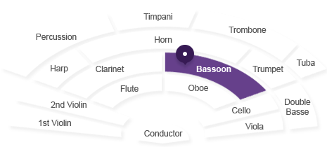 바순 위치 : 지휘자 기준 오보에 뒤에 있습니다.