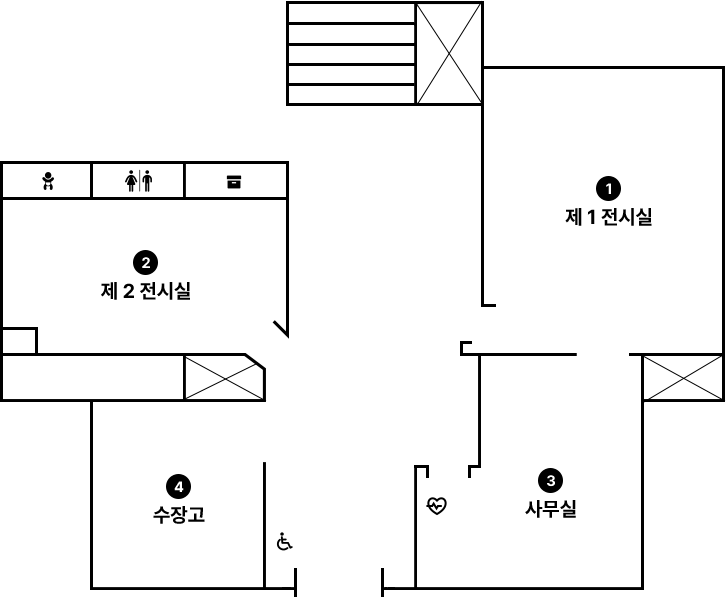 1층 시설안내도 - 자세한 설명은 하단 내용 참고