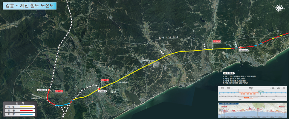 강릉 ~ 제진 철도 노선도 사진